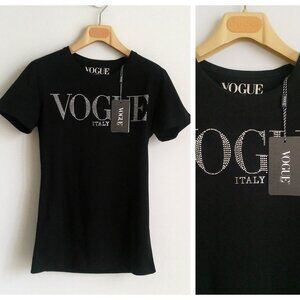 NWT WOMEN VOGUE TOP T-SHIRT ITALY BLACK Sz-S